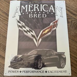 American Bred Corvette Metal Sign - Black and White